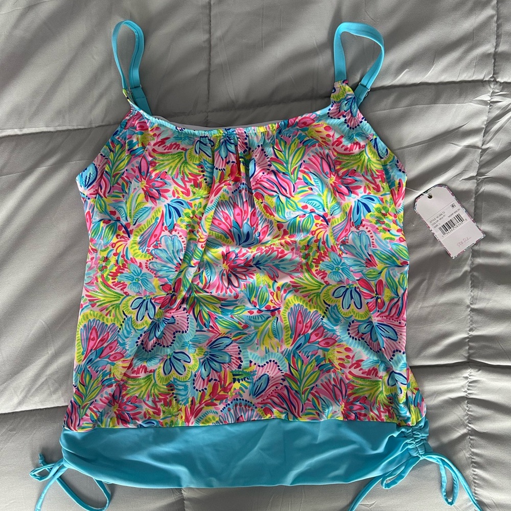 Blue and Pink Camisole Swim Top with Adjustable Straps